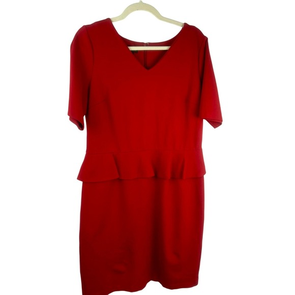 Talbots Refined Ponte Peplum Sheath Dress Women 12 Red Short Sleeve Knee Stretch - Picture 2 of 9